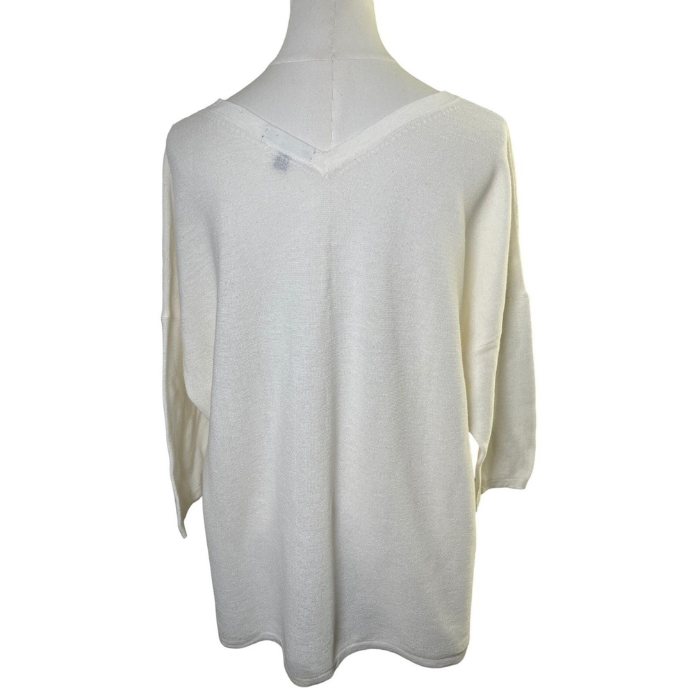 Relaxed Ivory V Neck Knit Sweater Banana Republic Oversized Drop Shoulder XL - Picture 5 of 10